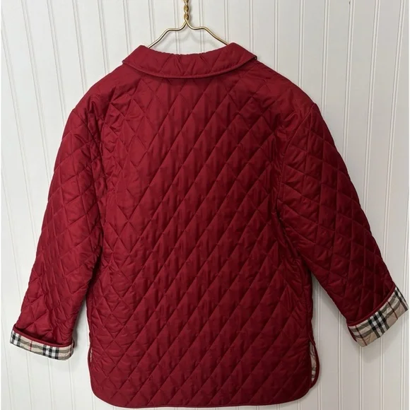 BURBERRY LONDON Red Plaid Quilted Nova Check Utility Jacket Womens Size Small